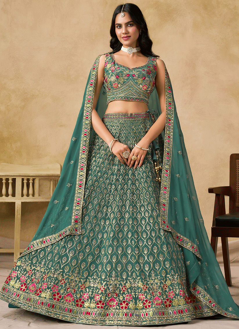 Royal Blue Georgette Lehenga Choli with Sequins & Thread Embroidery