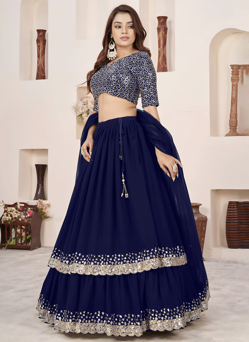 Royal Blue Sequins & Embroidered Georgette Lehenga Choli with Soft Net Dupatta