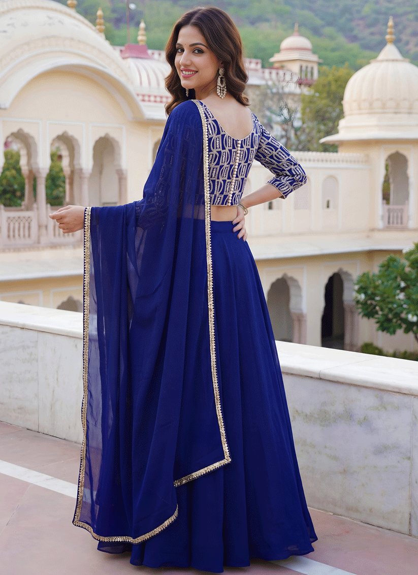 Royal Blue Georgette Lehenga Choli with Classic Traditional Work