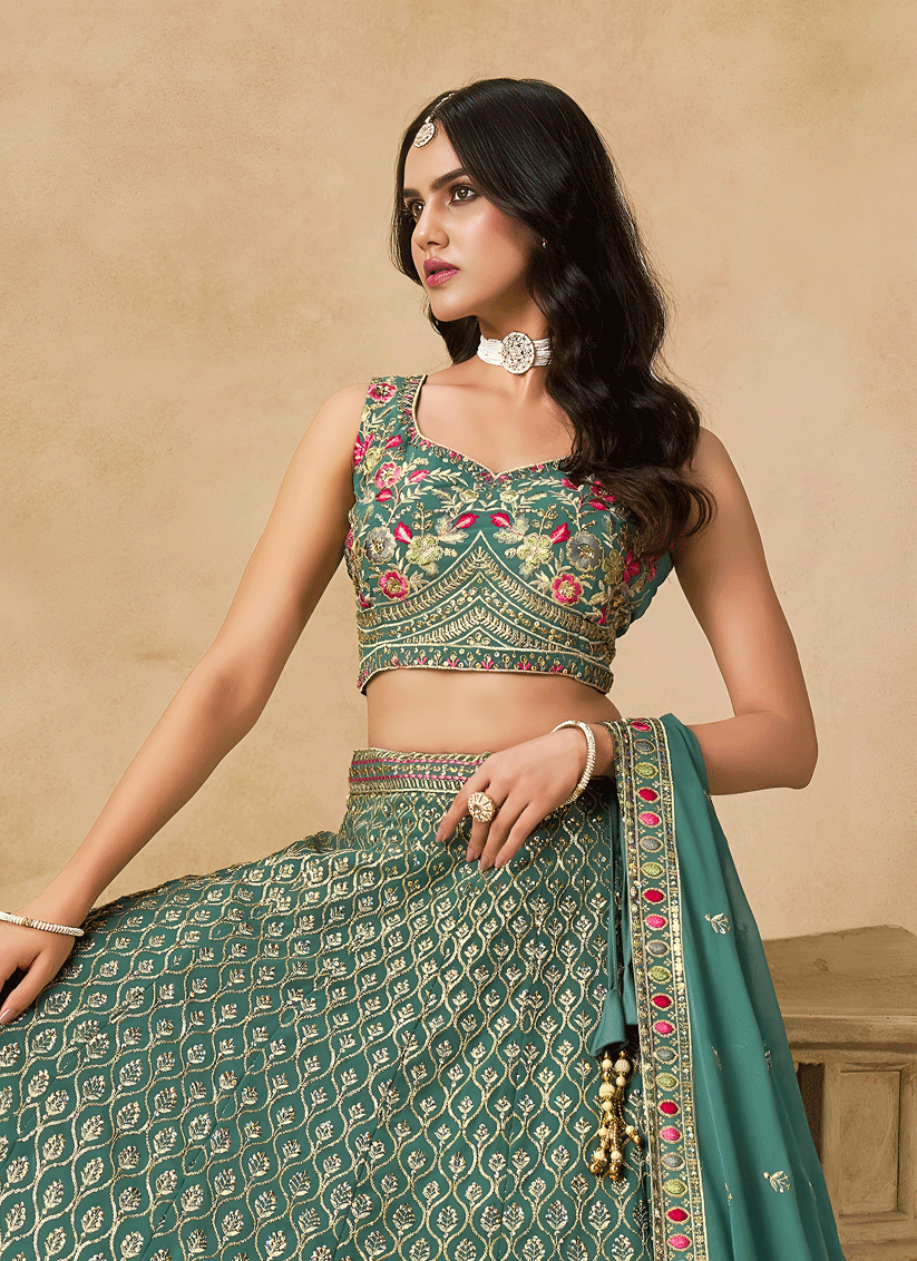 Royal Blue Georgette Lehenga Choli with Sequins & Thread Embroidery