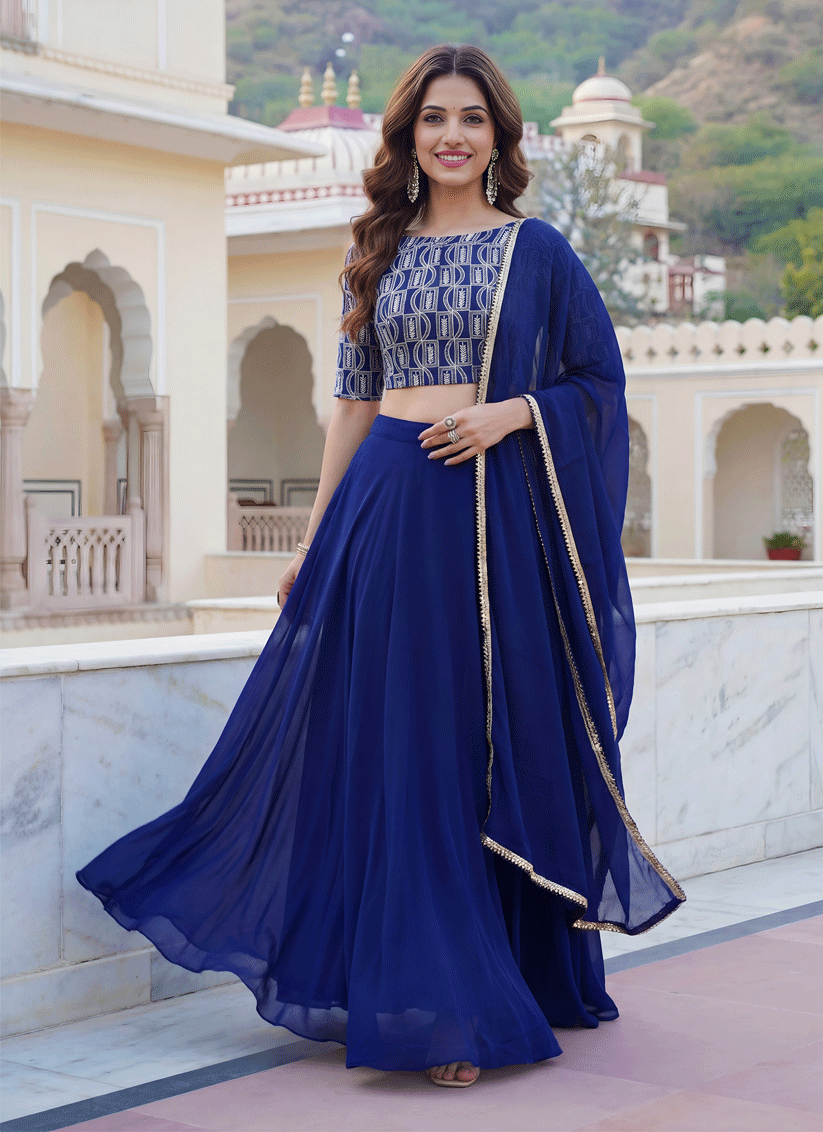 Royal Blue Georgette Lehenga Choli with Classic Traditional Work
