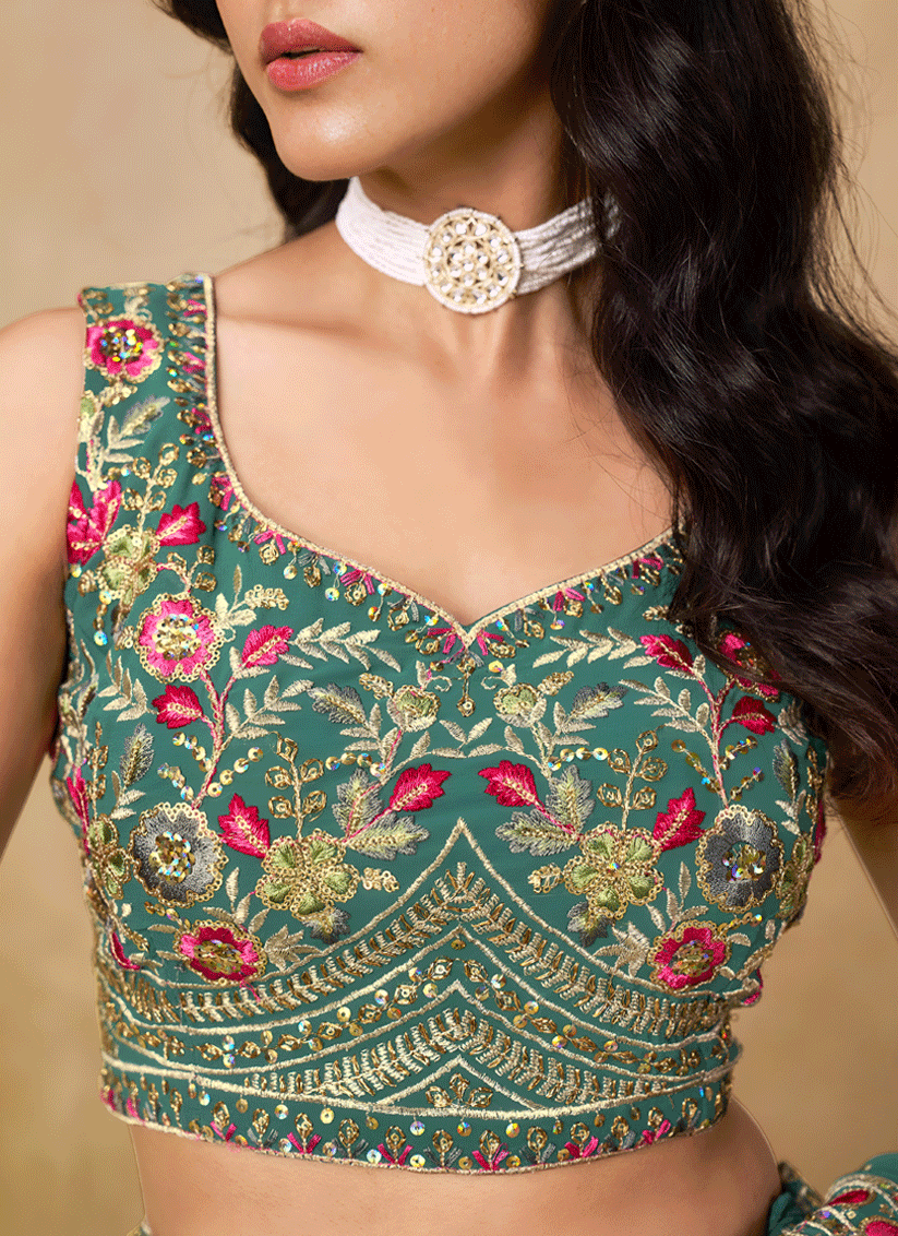 Royal Blue Georgette Lehenga Choli with Sequins & Thread Embroidery