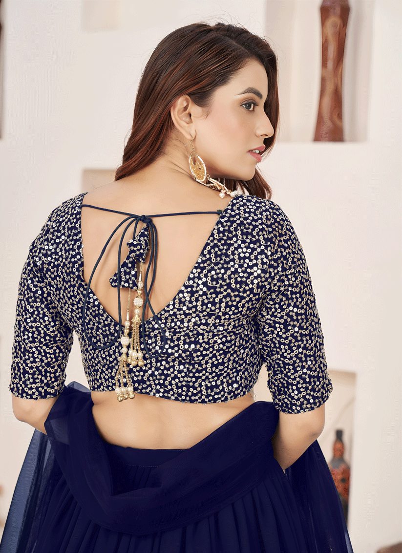 Royal Blue Sequins & Embroidered Georgette Lehenga Choli with Soft Net Dupatta
