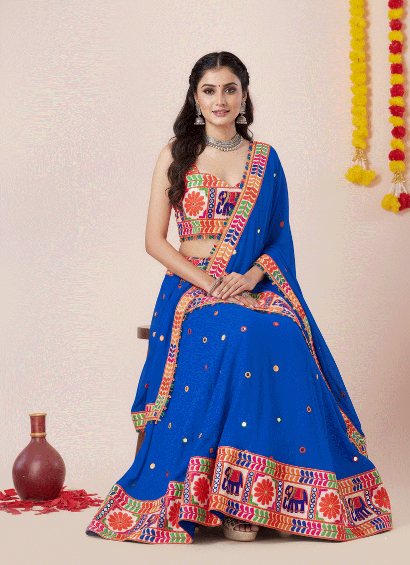 Royal Blue Navratri Special Embroidered Mirror Work Chaniya Choli