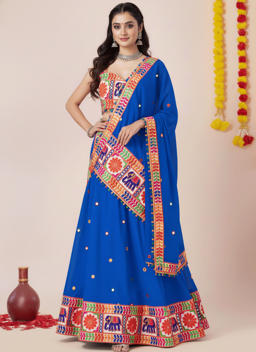 Royal Blue Navratri Special Embroidered Mirror Work Chaniya Choli