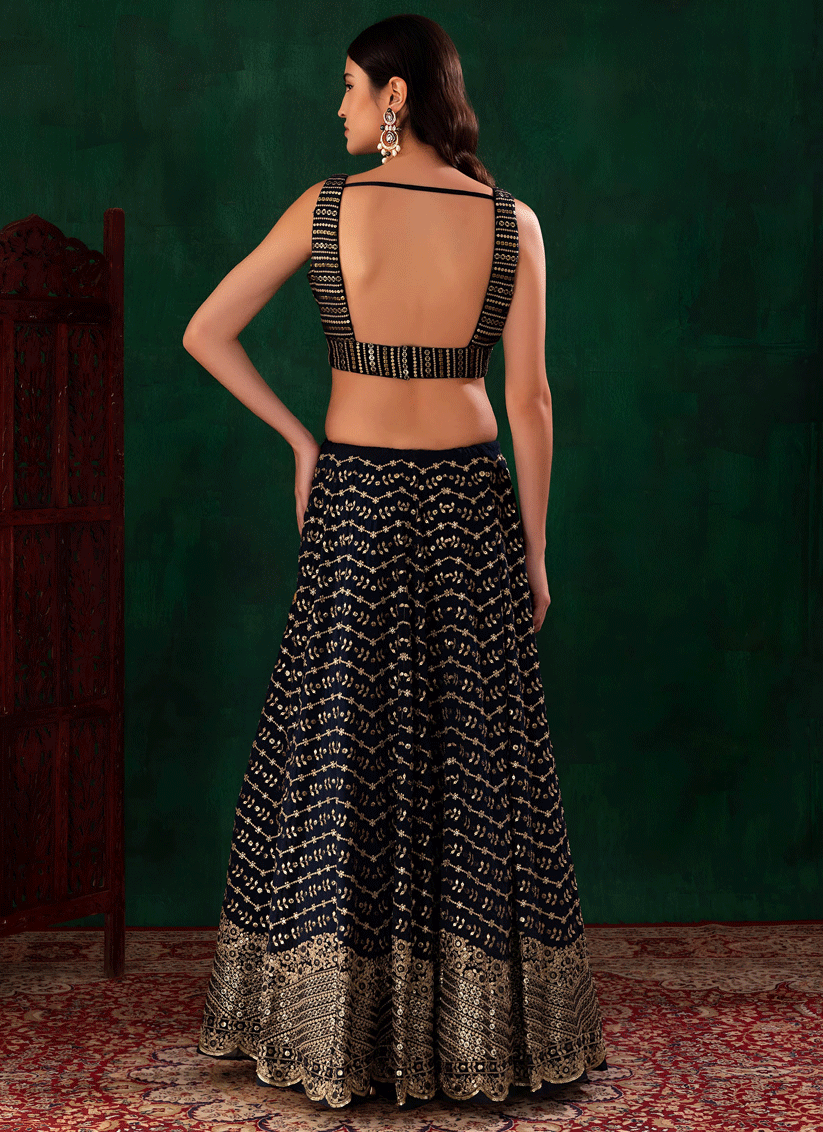 Midnight Blue Premium Embroidered Georgette Lehenga Choli for Wedding Wear