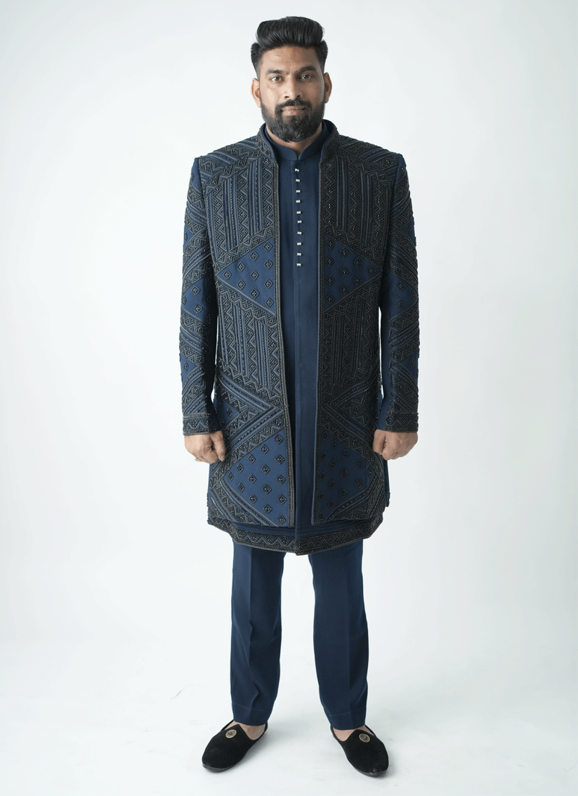 Teal Blue Handcrafted Set Indo-Western