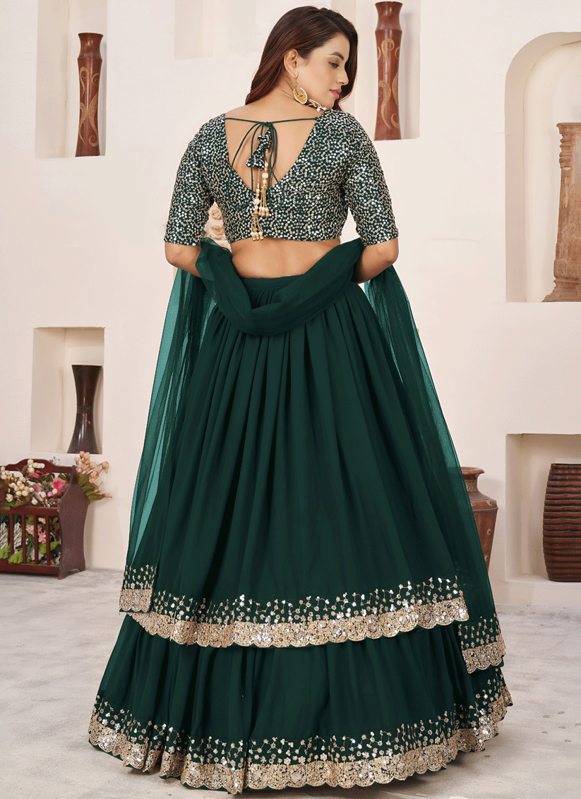 Emerald Green Sequins & Embroidered Georgette Lehenga Choli with Soft Net Dupatta