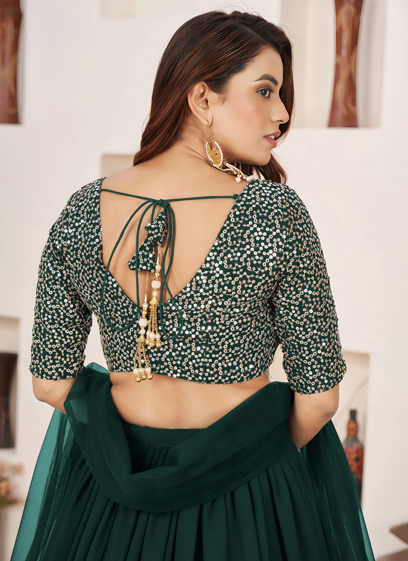 Emerald Green Sequins & Embroidered Georgette Lehenga Choli with Soft Net Dupatta