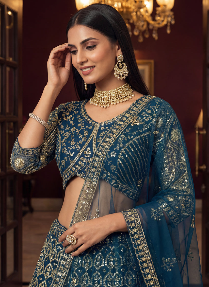 Party Wear Butterfly Net Lehenga Choli with Sequin Work