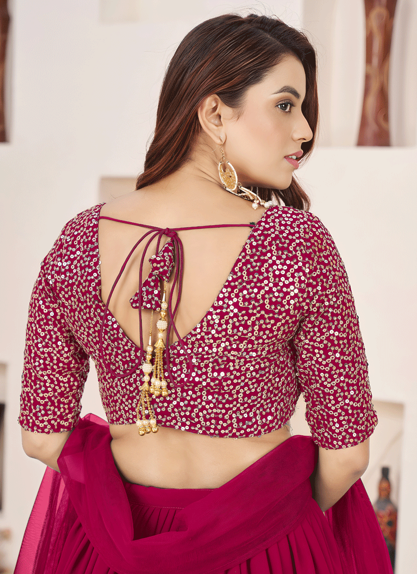 Blush Pink Sequins & Embroidered Georgette Lehenga Choli with Soft Net Dupatta