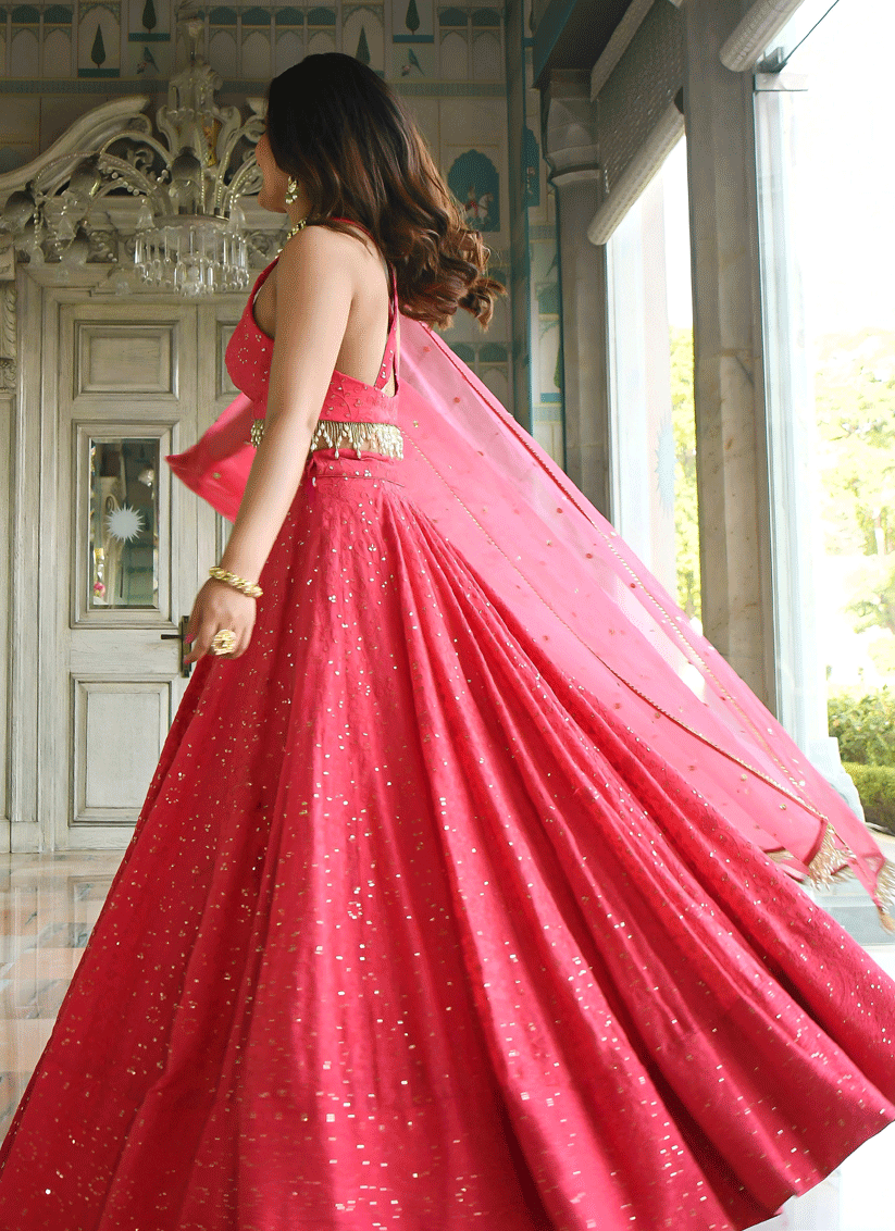 Rani Pink Bridal Embroidered Georgette Lehenga Choli