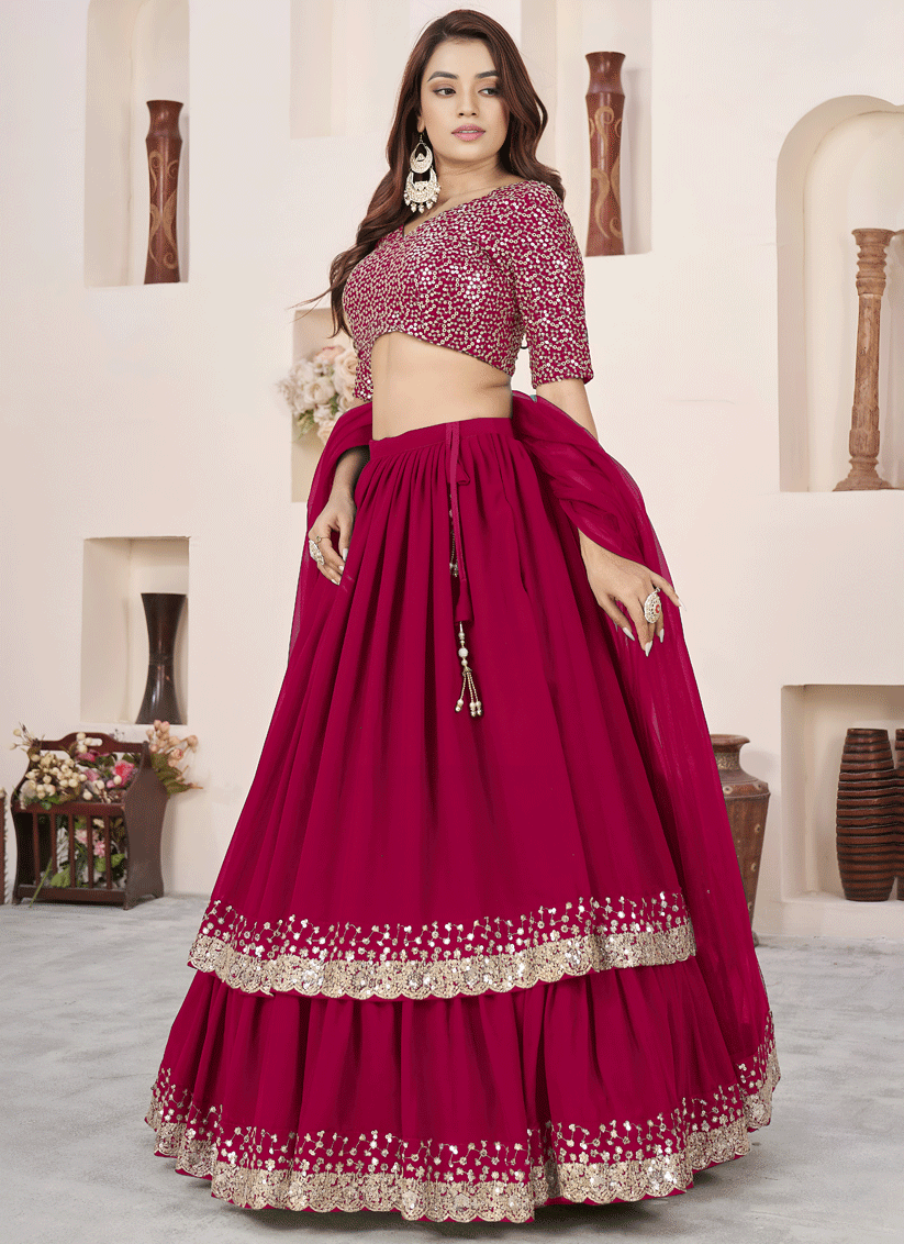 Blush Pink Sequins & Embroidered Georgette Lehenga Choli with Soft Net Dupatta