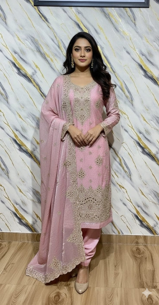 Party Pink Cotton Silk Salwar Suit