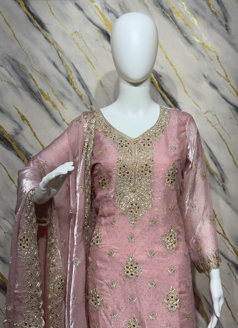 Party Pink Cotton Silk Salwar Suit