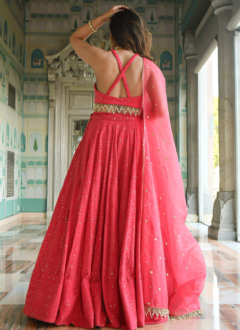 Rani Pink Bridal Embroidered Georgette Lehenga Choli