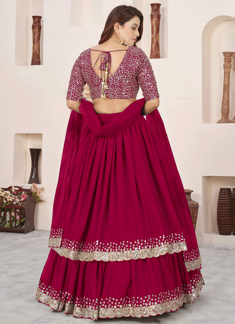 Blush Pink Sequins & Embroidered Georgette Lehenga Choli with Soft Net Dupatta