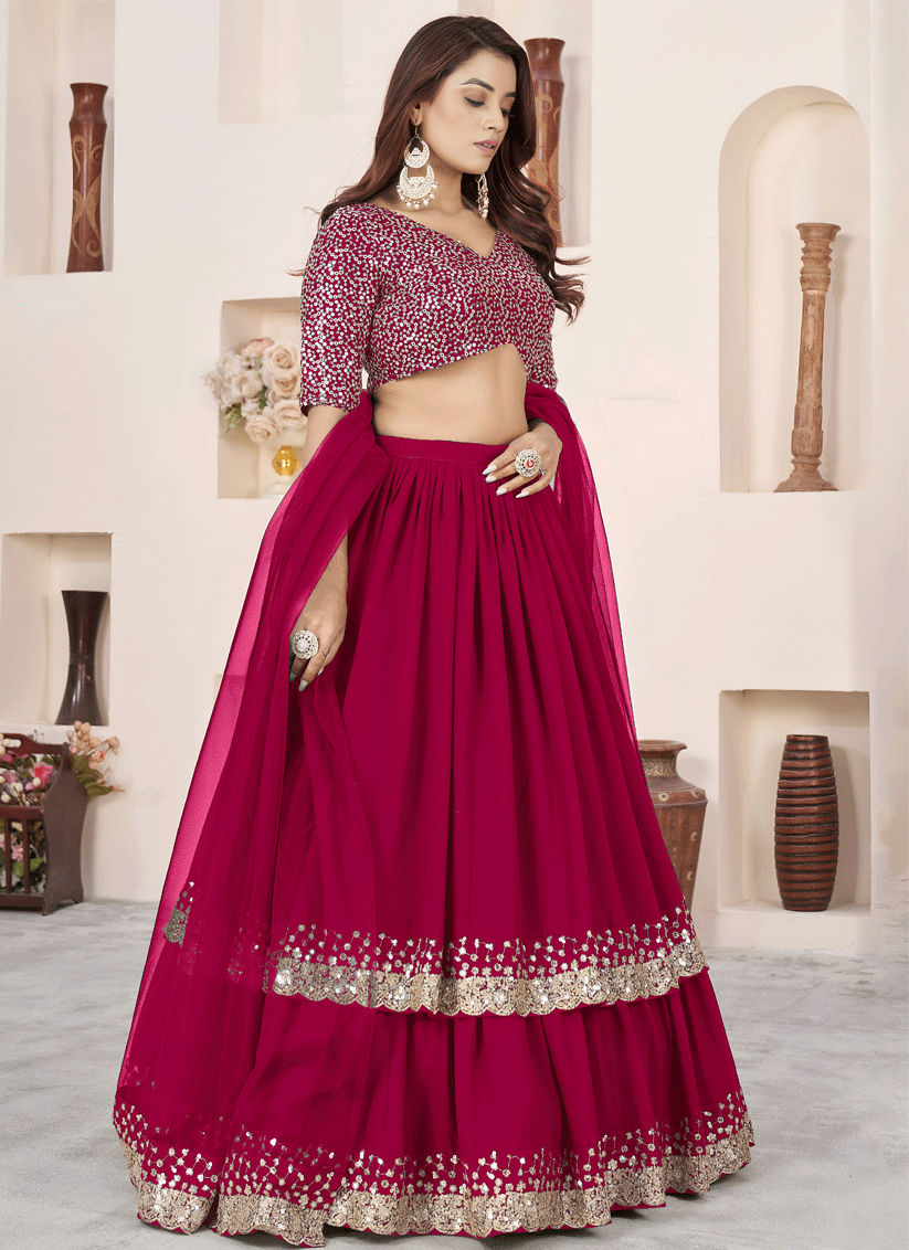 Blush Pink Sequins & Embroidered Georgette Lehenga Choli with Soft Net Dupatta