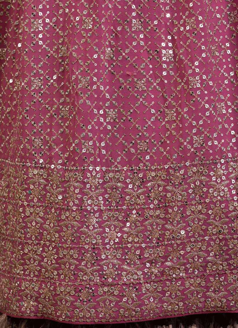 Onion Pink Festive Embroidered Georgette Lehenga Choli for Women