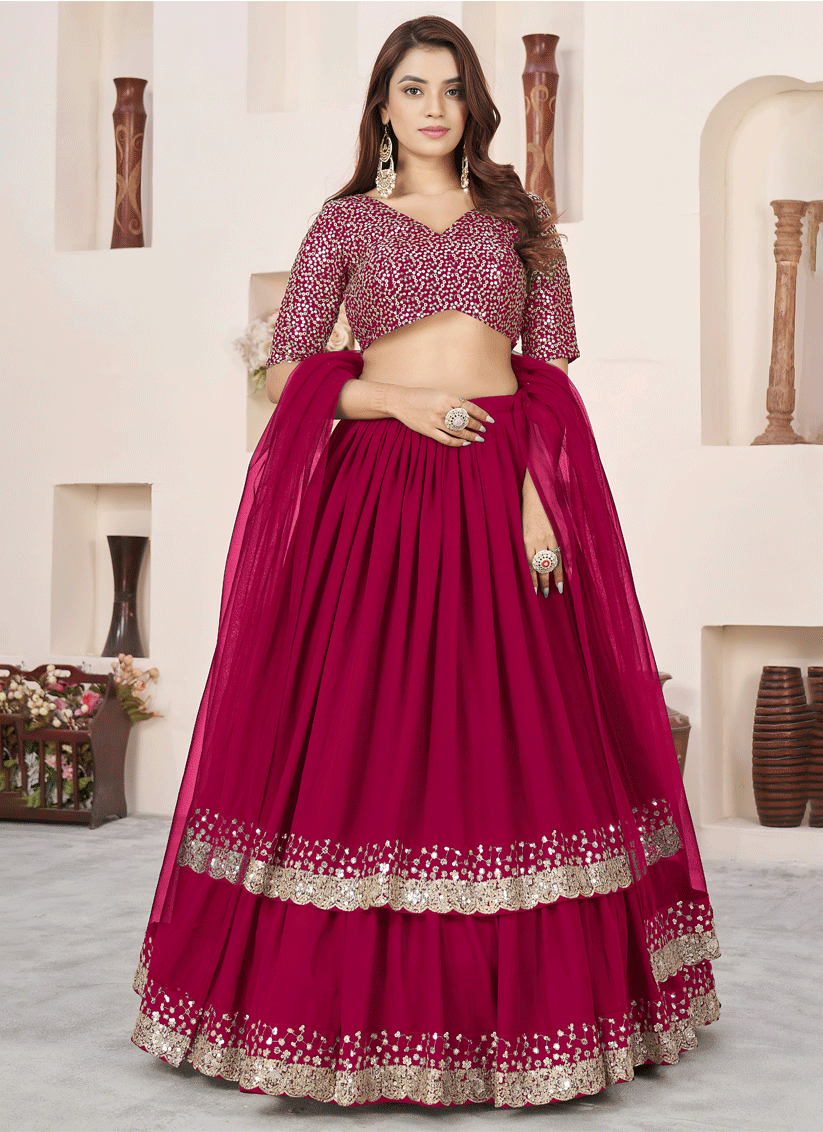 Blush Pink Sequins & Embroidered Georgette Lehenga Choli with Soft Net Dupatta