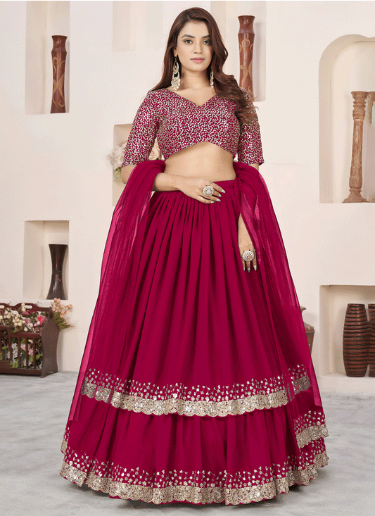 Blush Pink Sequins & Embroidered Georgette Lehenga Choli with Soft Net Dupatta