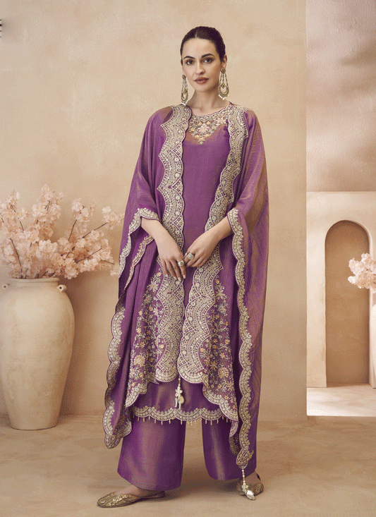 Royal Purple  Designer Party Wear Embroidered Palazzo Suit