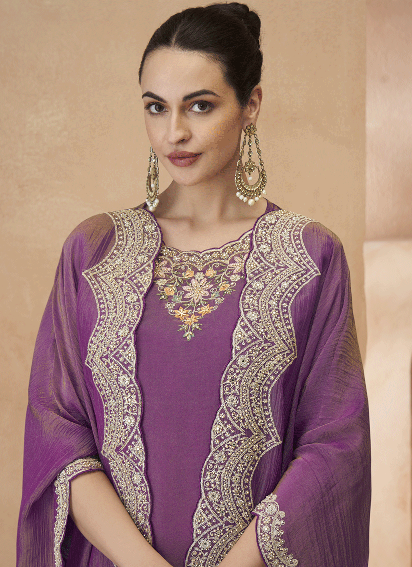 Royal Purple  Designer Party Wear Embroidered Palazzo Suit