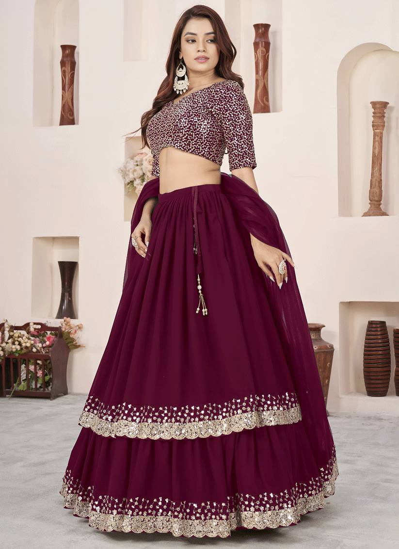 Regal Purple Sequins & Embroidered Georgette Lehenga Choli with Soft Net Dupatta