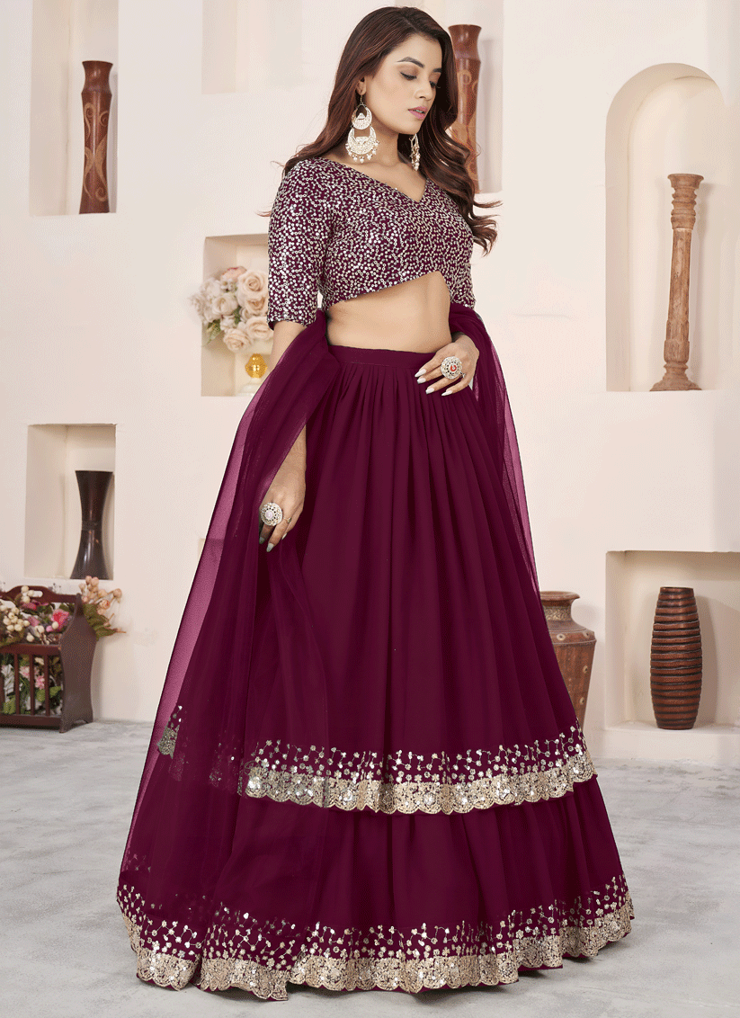 Regal Purple Sequins & Embroidered Georgette Lehenga Choli with Soft Net Dupatta