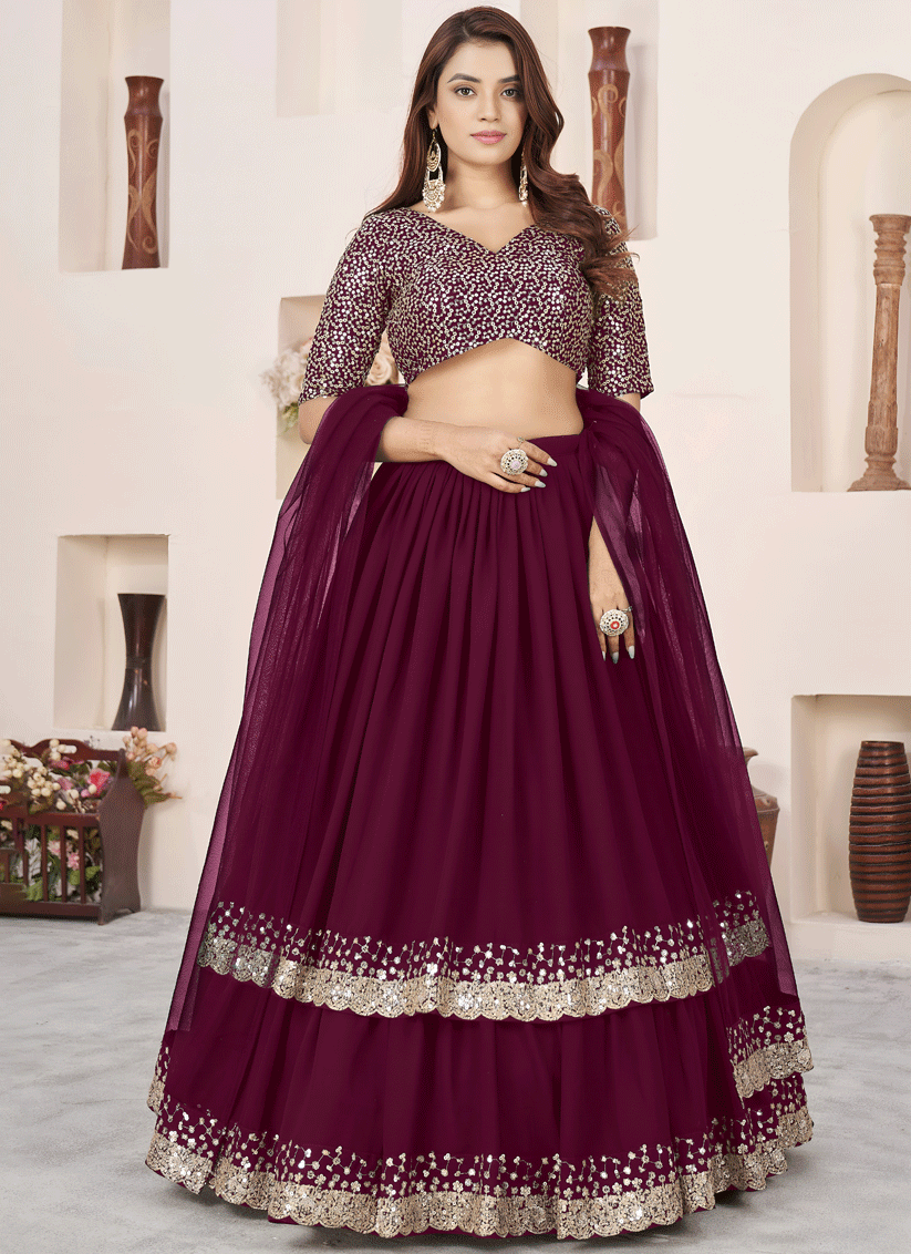 Regal Purple Sequins & Embroidered Georgette Lehenga Choli with Soft Net Dupatta