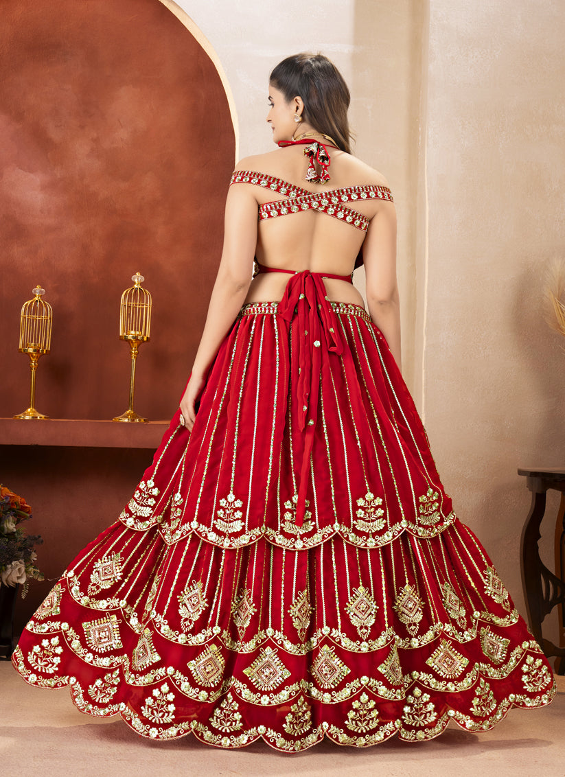 Royal Red Embroidered Lehenga Choli with Premium Sequins & Zari Work