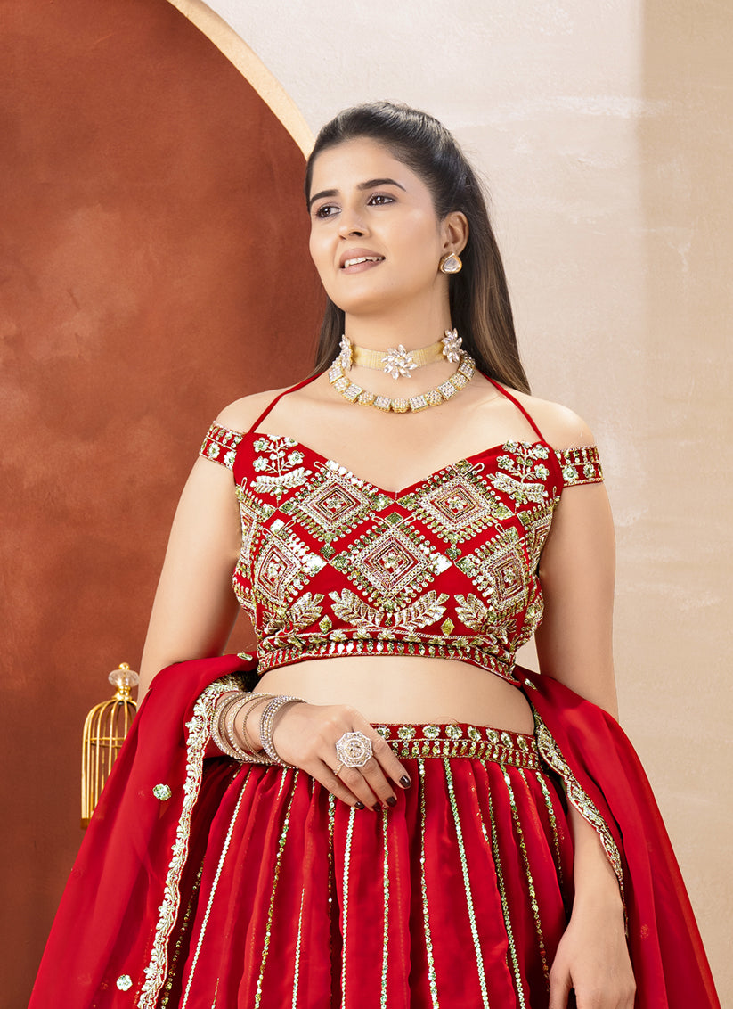 Royal Red Embroidered Lehenga Choli with Premium Sequins & Zari Work
