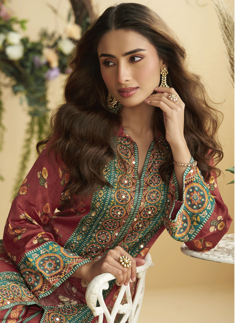 Cherry Charm Crepe Silk Mirror-Embellished Digital Print Co-Ord Set