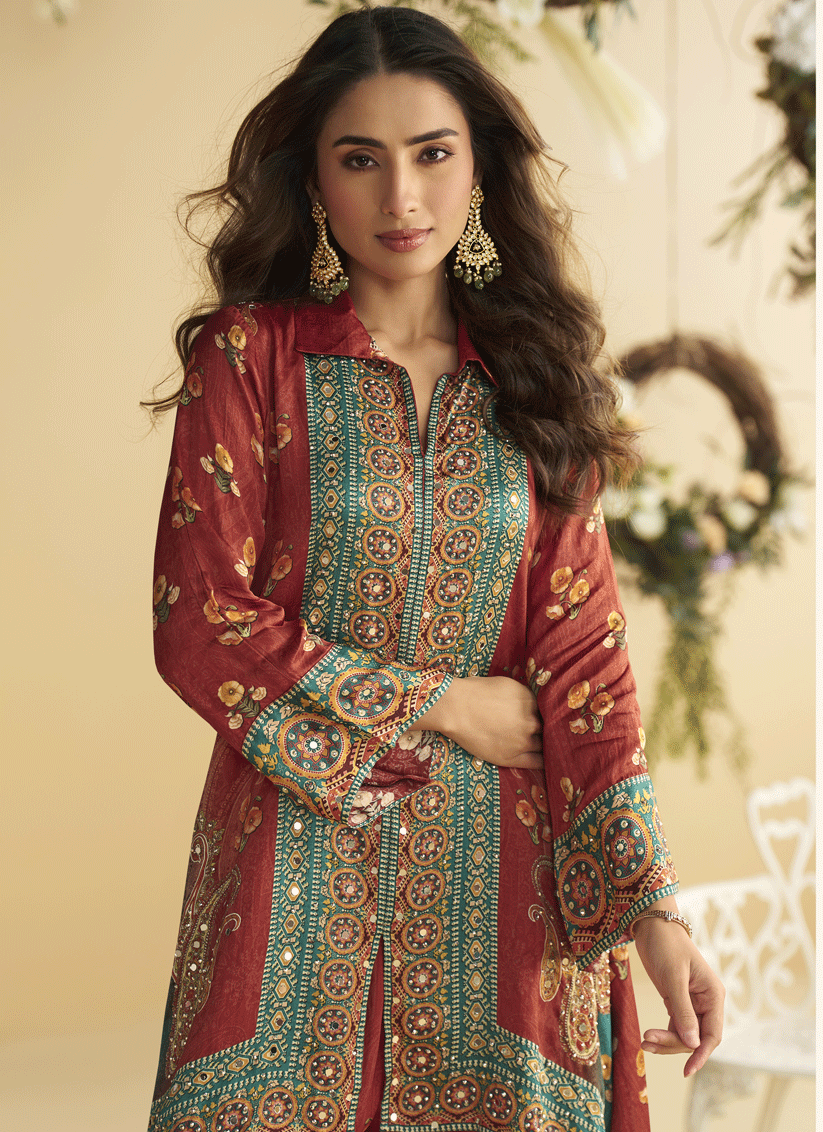 Cherry Charm Crepe Silk Mirror-Embellished Digital Print Co-Ord Set