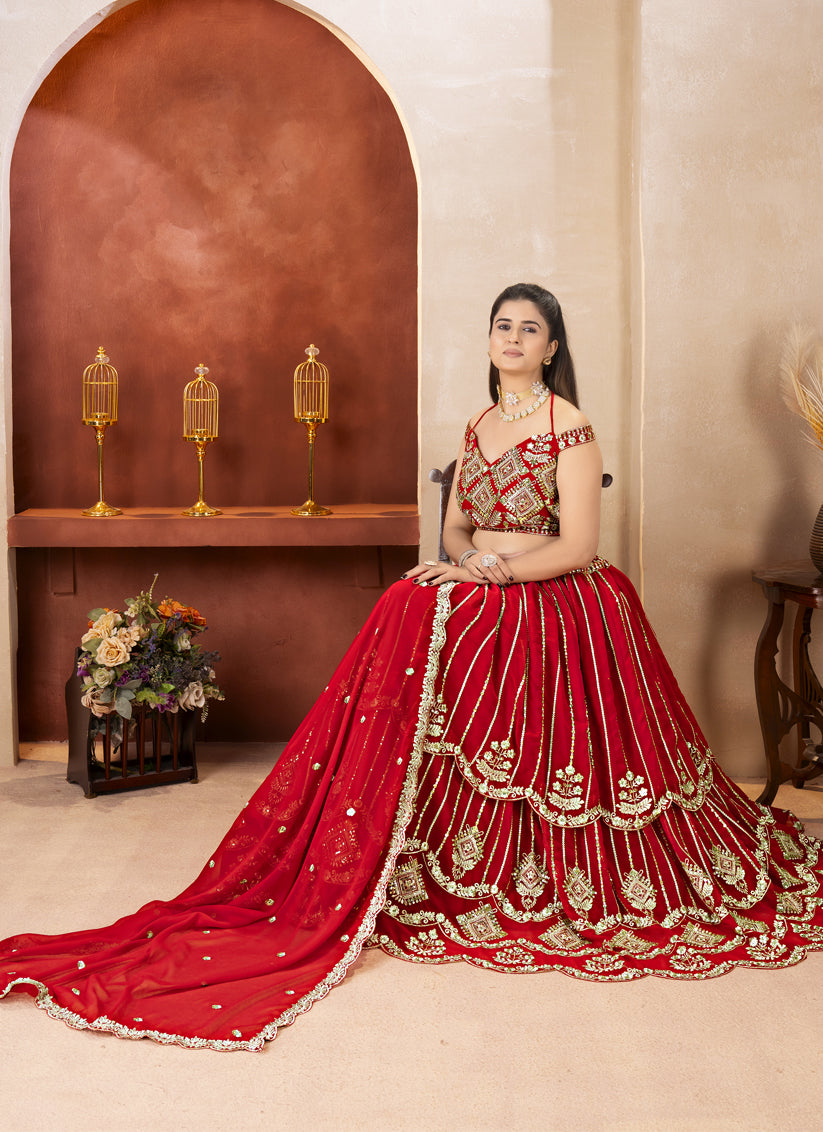 Royal Red Embroidered Lehenga Choli with Premium Sequins & Zari Work