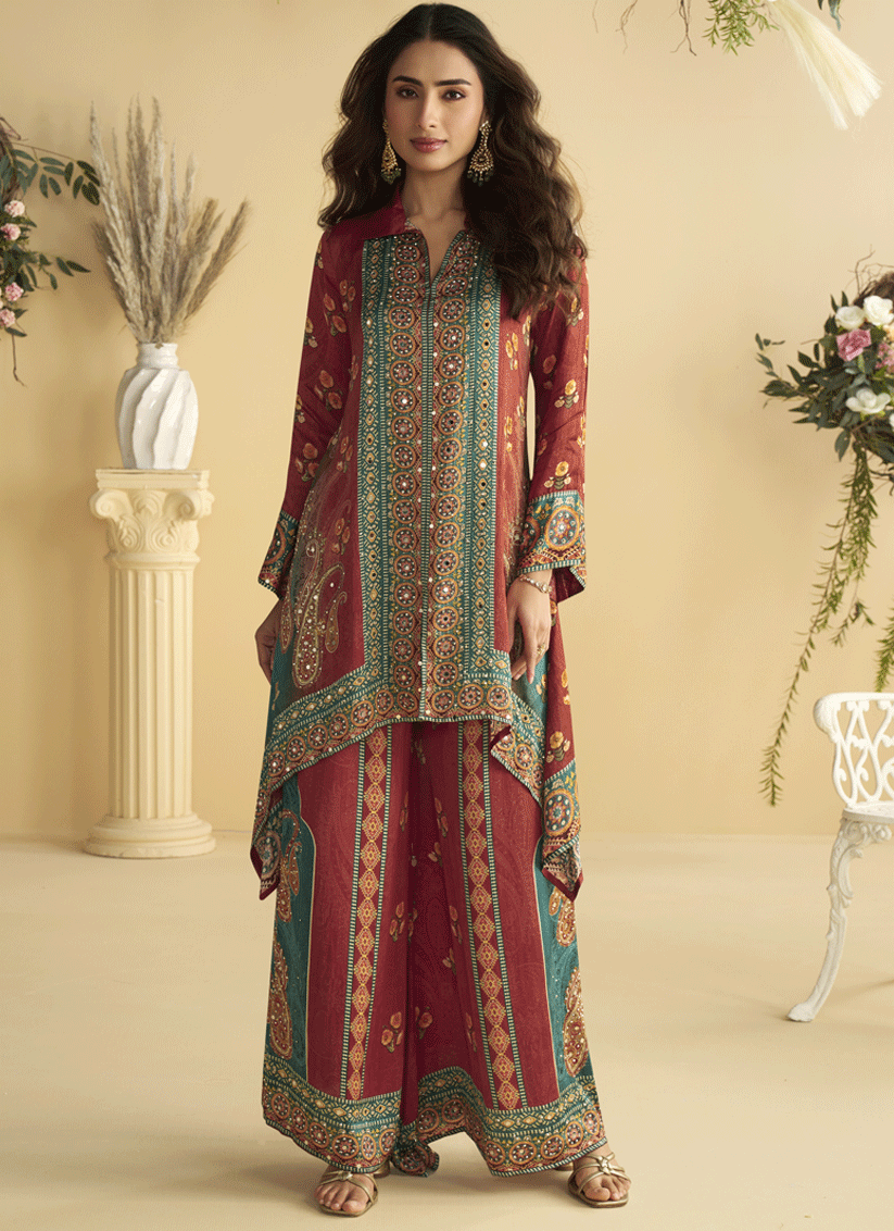 Cherry Charm Crepe Silk Mirror-Embellished Digital Print Co-Ord Set
