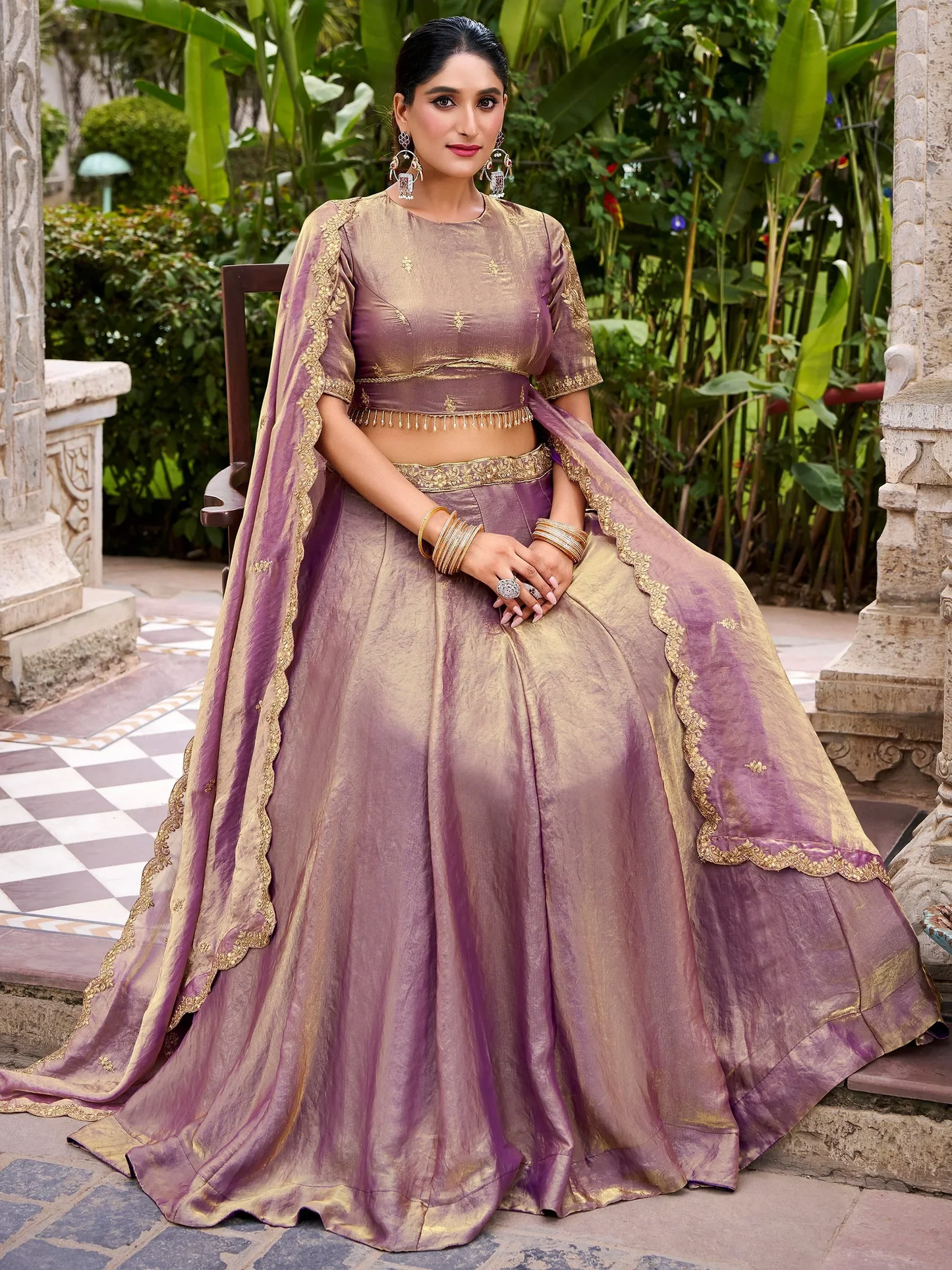 Elegant Lilac Sequin-Embroidered Organza Function Lehenga with Blouse