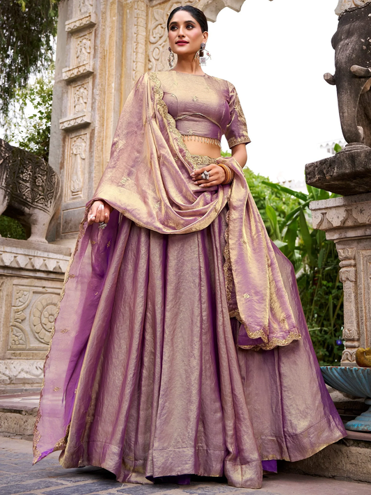 Elegant Lilac Sequin-Embroidered Organza Function Lehenga with Blouse