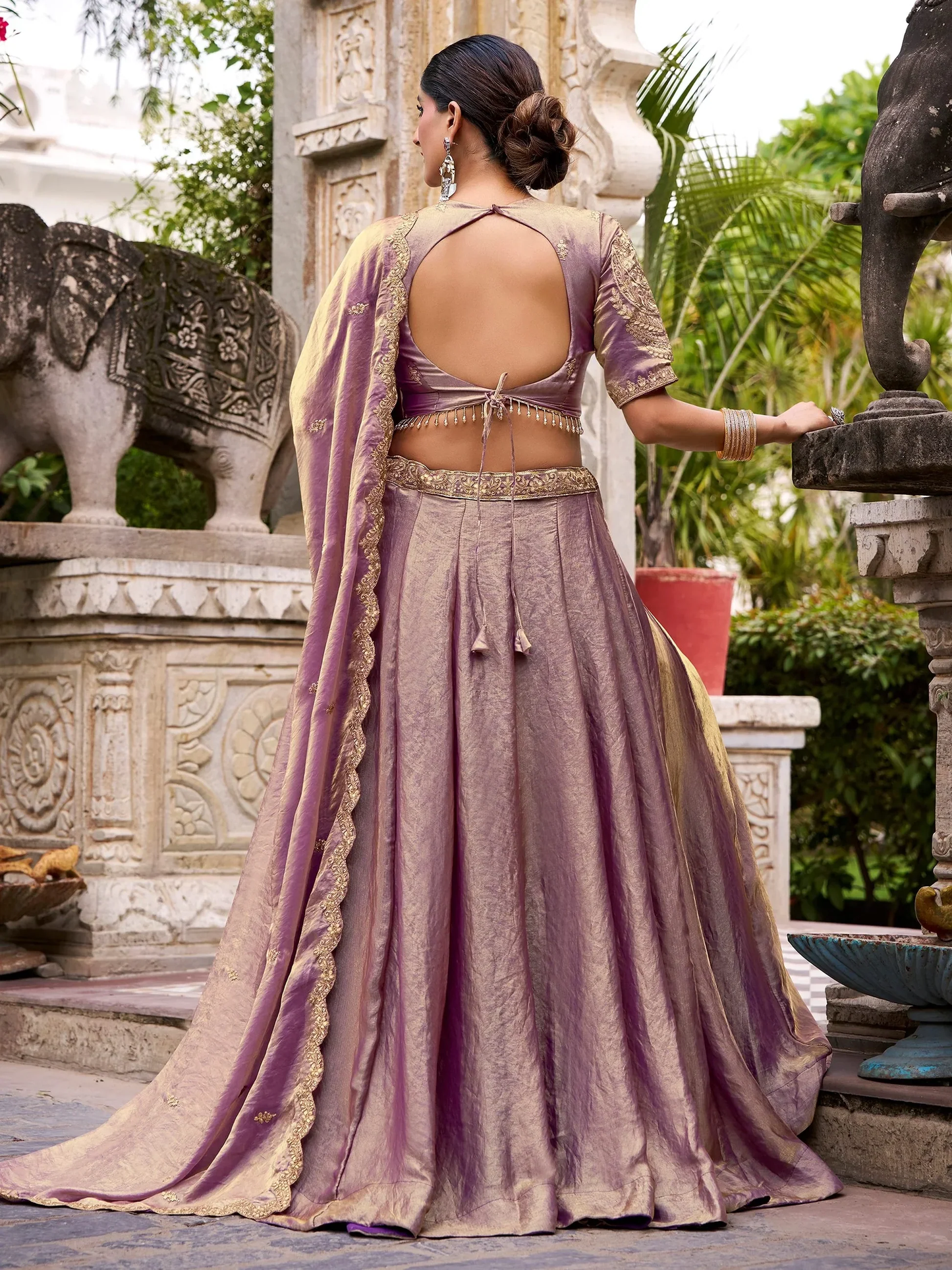Elegant Lilac Sequin-Embroidered Organza Function Lehenga with Blouse