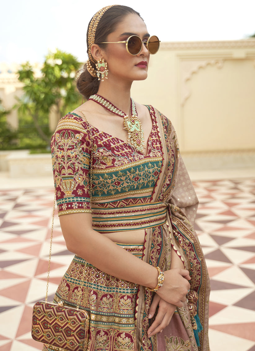 Multicolor Rajwadi Silk Embellished Lehenga Choli