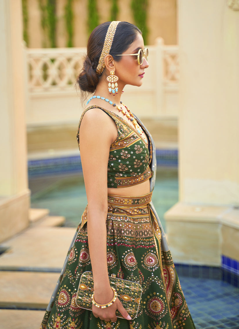 Forest Green Rajwadi Silk Embellished Lehenga Choli