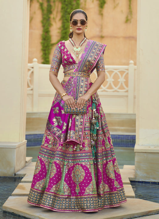 Magenta Rajwadi Silk Embellished Lehenga Choli