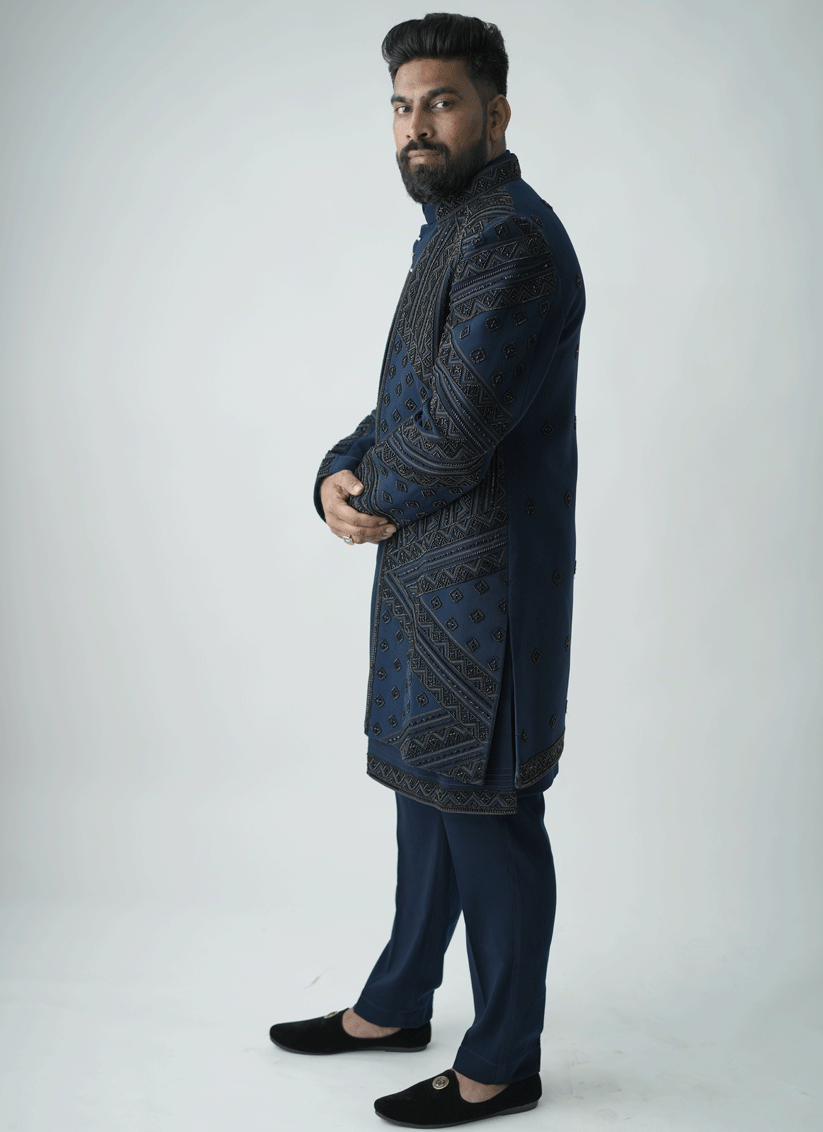 Teal Blue Handcrafted Set Indo-Western