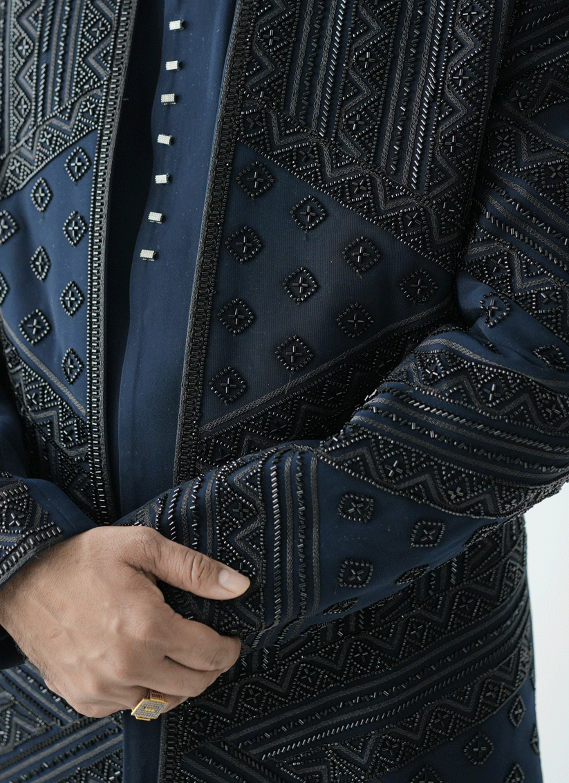 Teal Blue Handcrafted Set Indo-Western