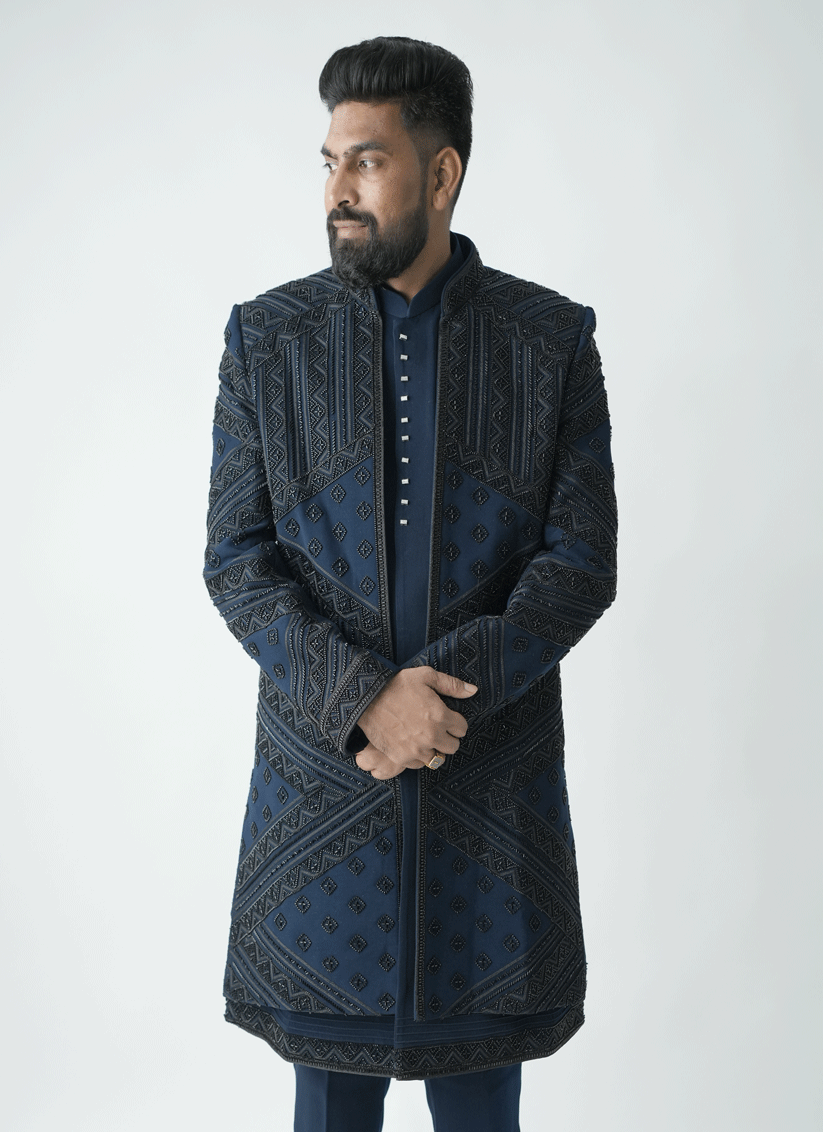 Teal Blue Handcrafted Set Indo-Western