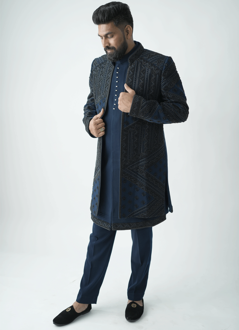 Teal Blue Handcrafted Set Indo-Western