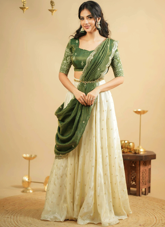 Sophisticated White Zari Work Crepe Silk Wedding Lehenga with Blouse