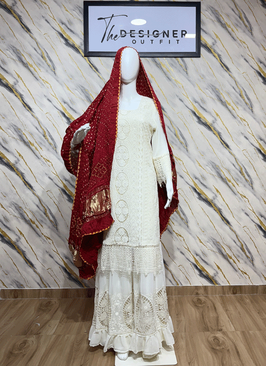 white Lucknowi Chikankari sarara suit