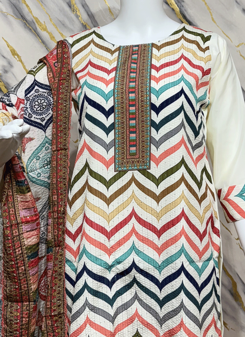 Multi-Colored Satin Silk Salwar Suit