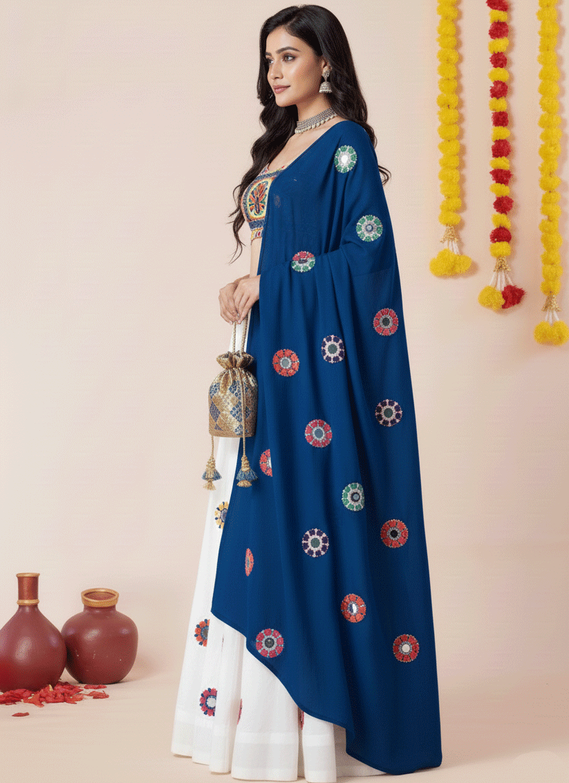 Premium White Rayon Mirror Work Chaniya Choli for Garba & Navratri